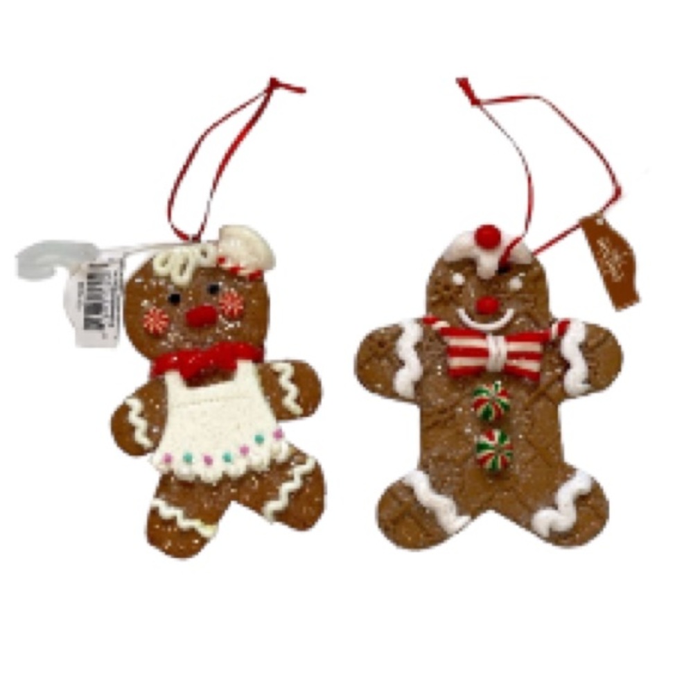 Gingerbread Cookie Girl and Boy Ornaments Christmas Holiday Set of 2